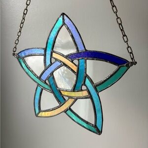 Stained Glass Celtic Knot Suncatcher - Blue and Gold